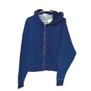 Good American Indigo Zip Up Hoodie Blue Cotton Sweatshirt NWT GS0486VN S/M